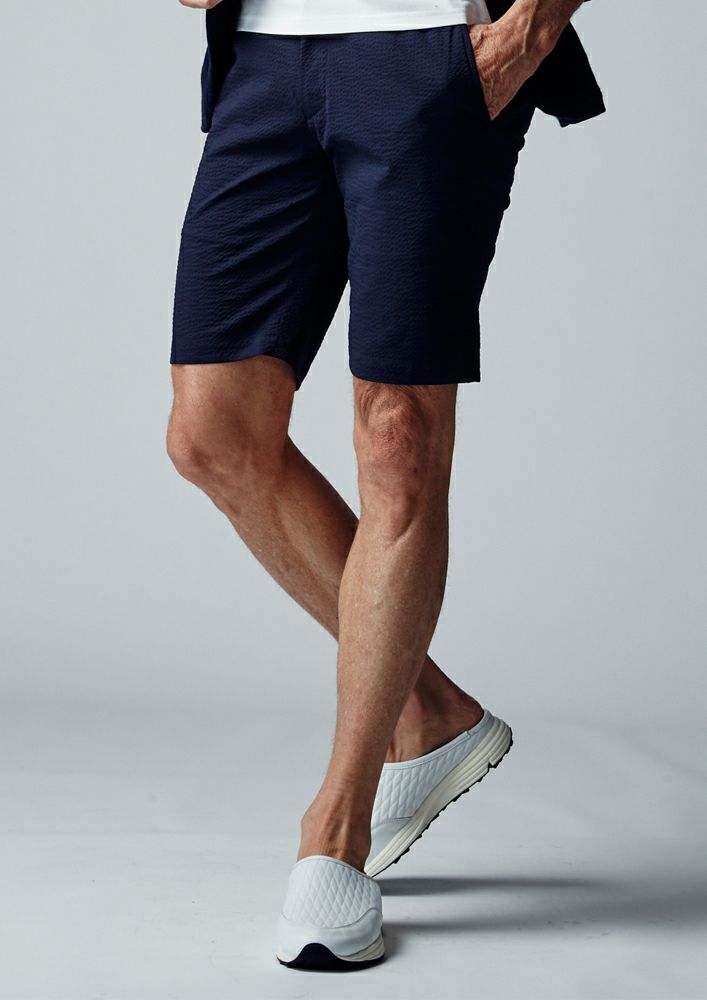 AKM】STRETCH SEER SUCKER SWING EASY SHORTS -NAVY- | AKM 