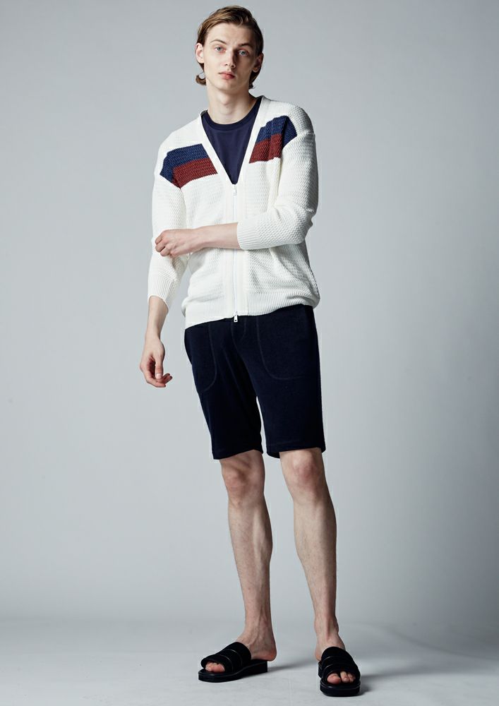 AKM】DROP ZIP CARDIGAN -WHITE/NAVY- | AKM［エイケイエム］公式