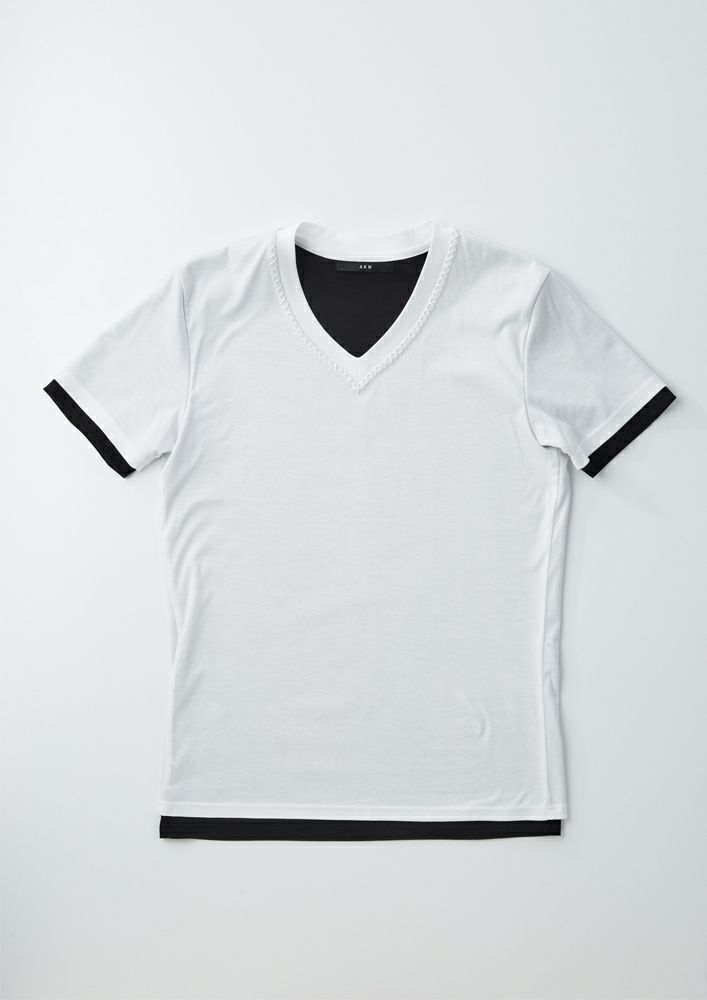 大人気■AKM■シルケットコットン S/S ハンドステッチ Vネック AKM】SILKETE COTTON S/S HAND STITCH V-NECK -BURGUNDY-