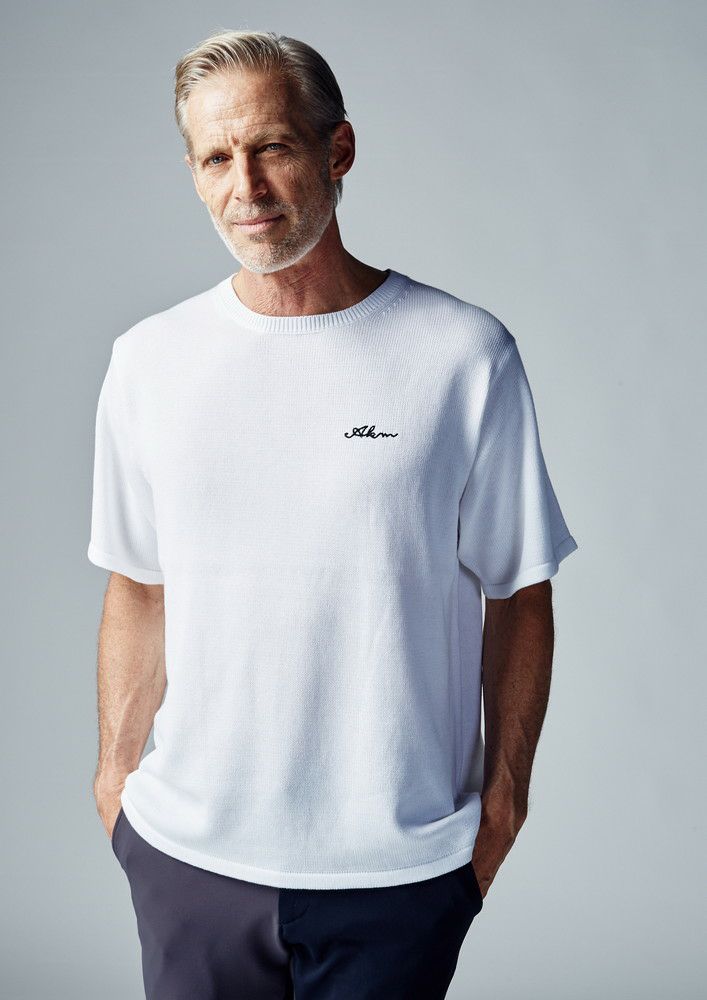 アツシ】AKM S/S LINE POLO White KAMO AKM】PIUMA by