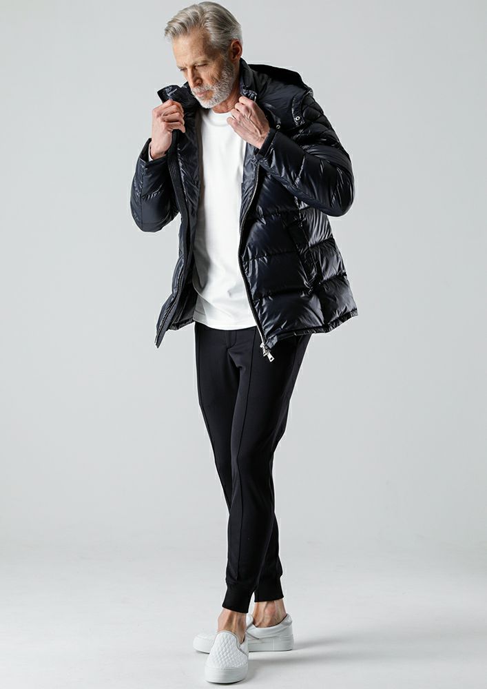 AKM】SHINY NYLON HOODED DIA MIX DOWN -BLACK- | AKM［エイケイエム 