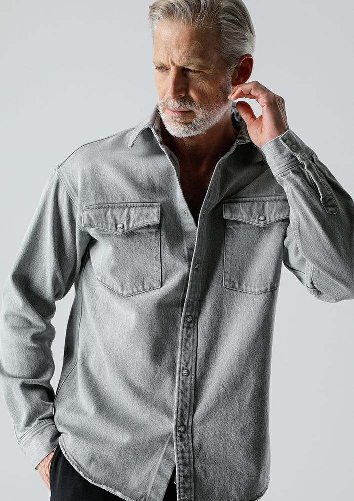 AKM】DROP SHOULDER　DENIM SHIRTS シャツ AKM】 10.5oz COTTON DENIM DROP SHOULDER DENIM SHIRTS -BLACK
