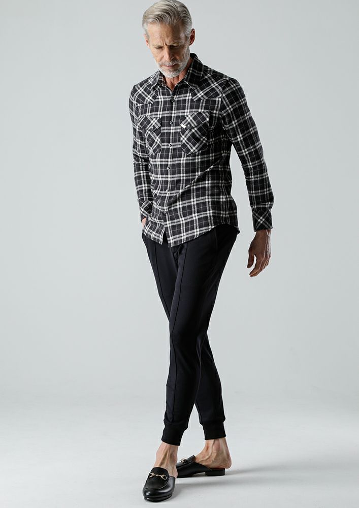 【AKM】FLANNEL WESTERN CHECK SHIRTS -BLACK/GRAY-