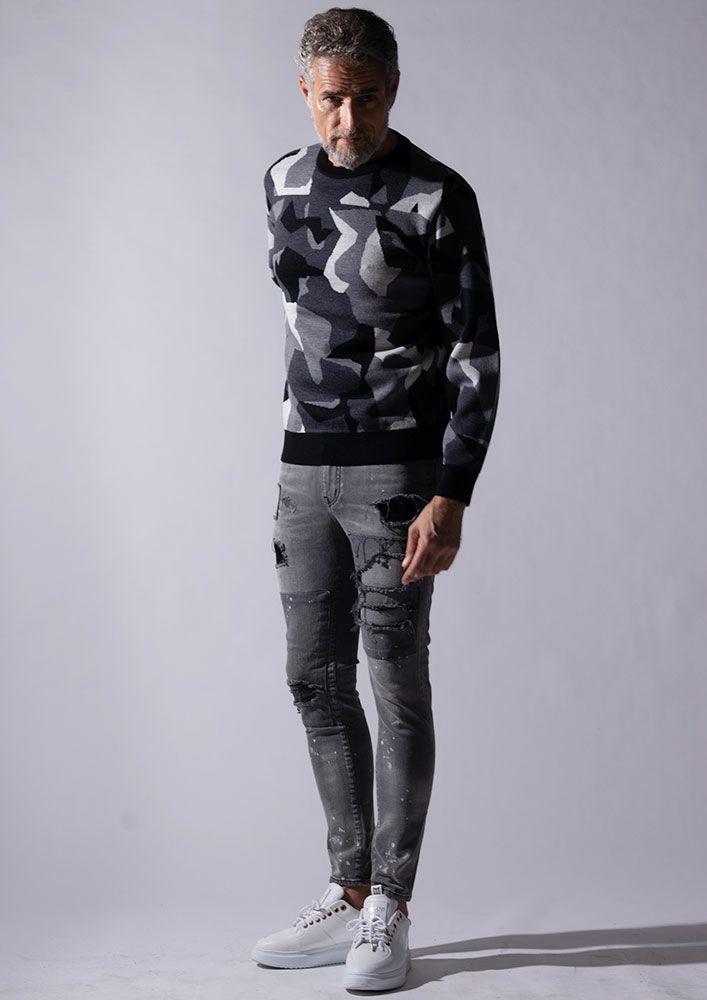AKM】CASH WOOL SWEDISH CAMO CREW-BLACK CAMO- | AKM