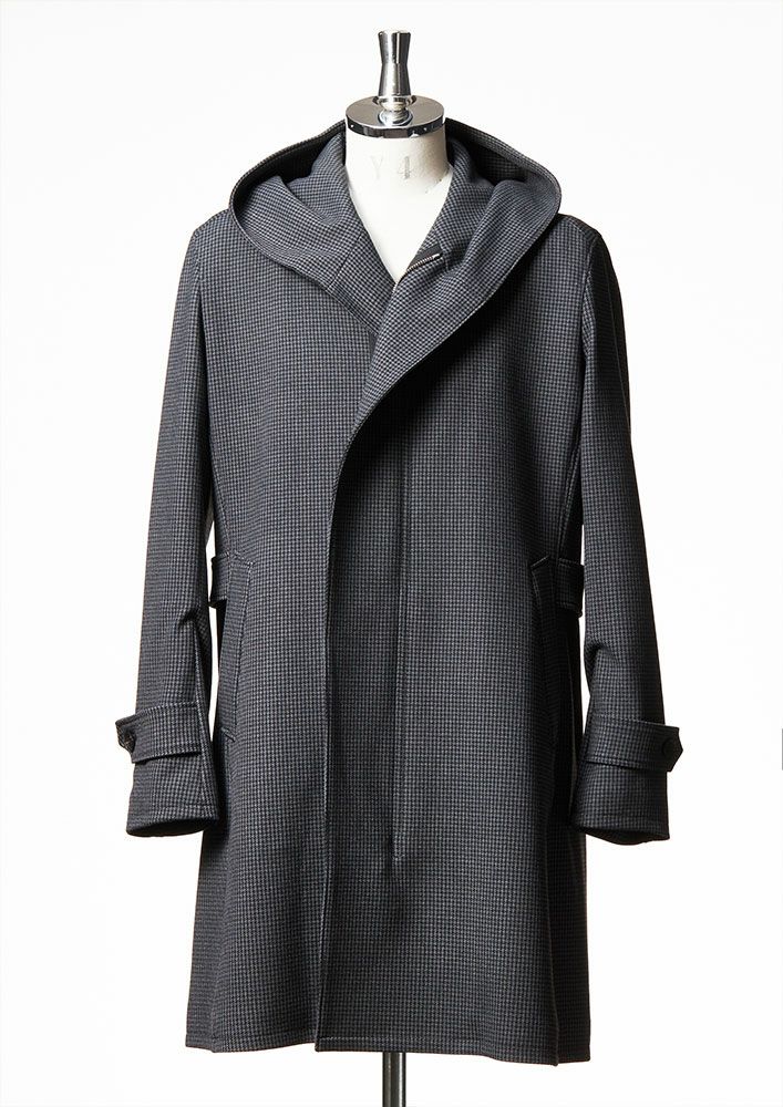 AKM】DOBBY STRETCH WRAP HOODED COAT -BLACK/NAVY- | AKM