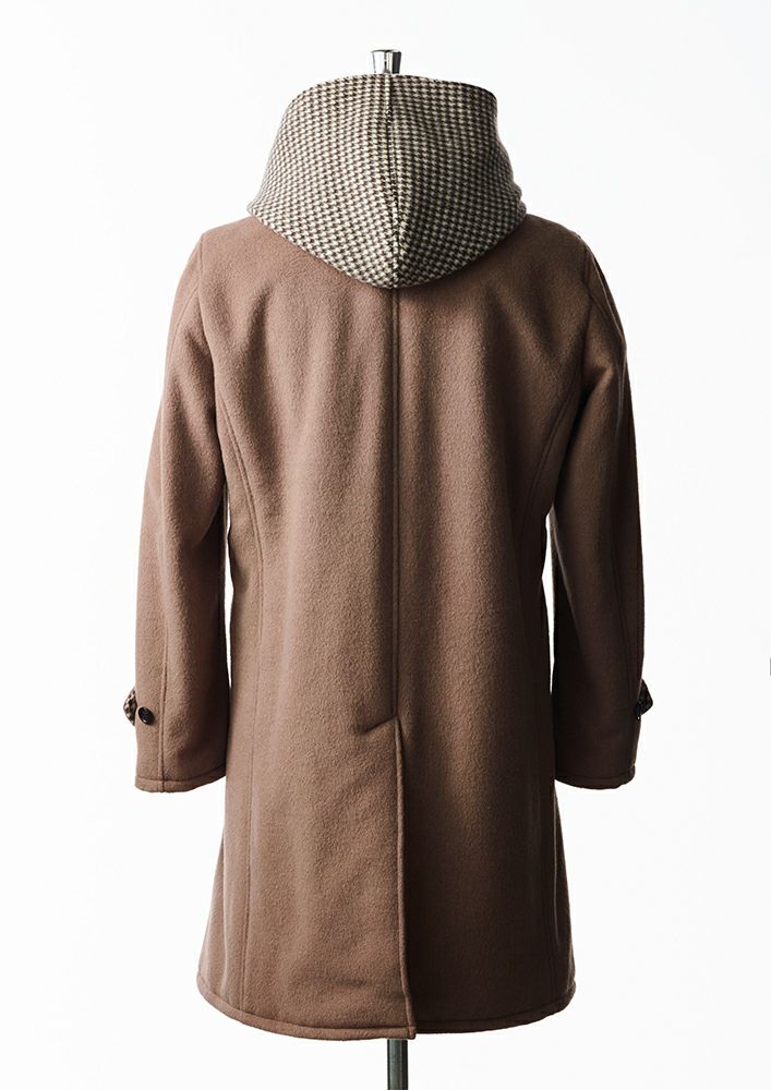 AKM 【ALPACA SHAGGY WRAP ROPE COAT】 AKM】ANGORA WOOL MELTON SHAGGY WRAP HOODED COAT -GRAY BEIGE-