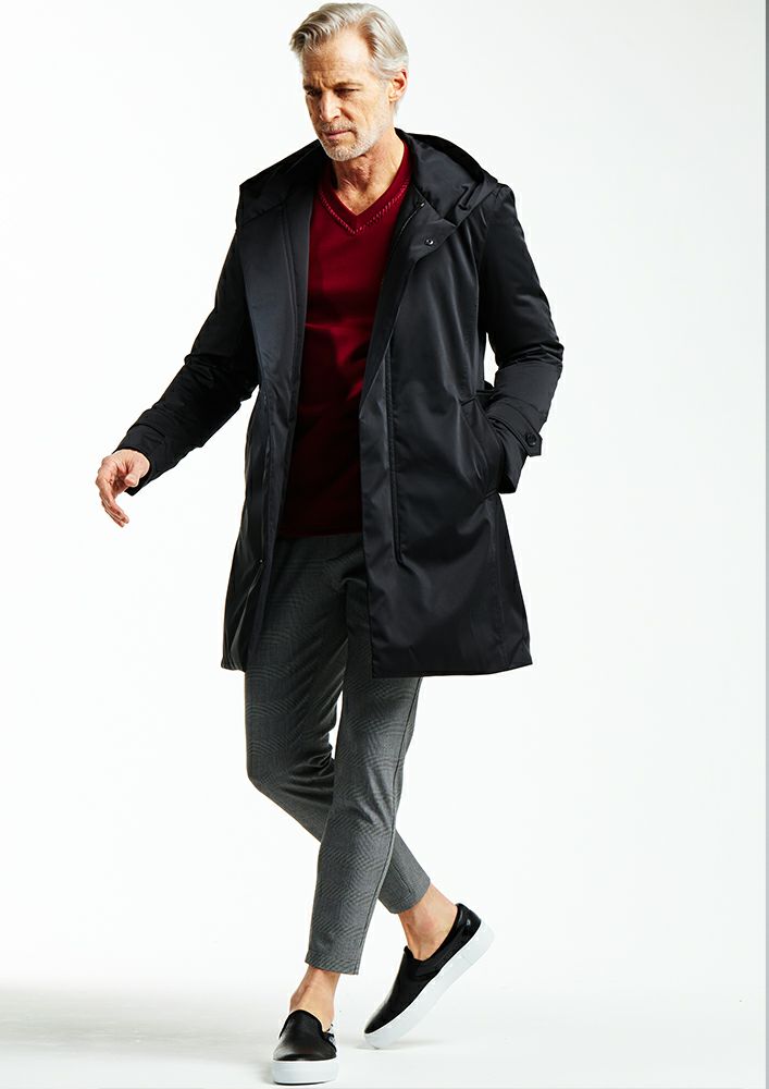 AKM】STRETCH TAFFETA by LIMONTA WRAP HOODED DOWN COAT -BLACK-
