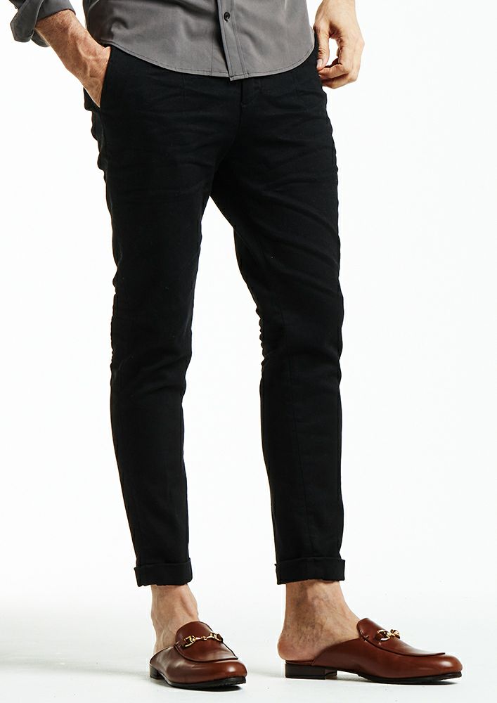 AKM】HIGH POWER STRETCH DENIM SLACKS -BLACK ONE WASH-