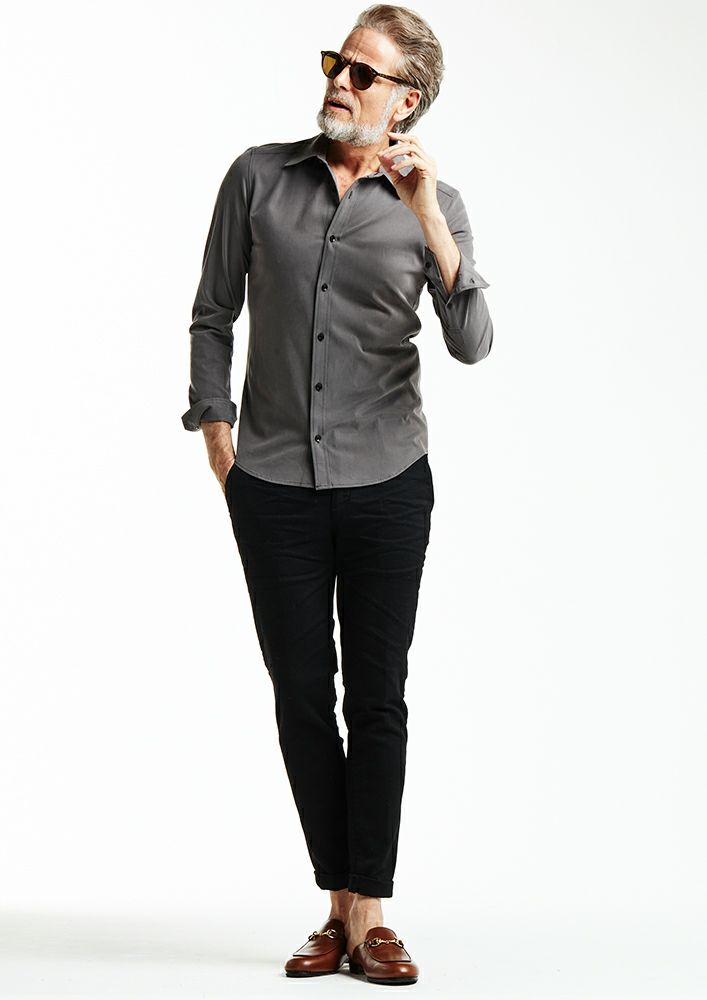 AKM】HIGH POWER STRETCH DENIM SLACKS -BLACK ONE WASH-