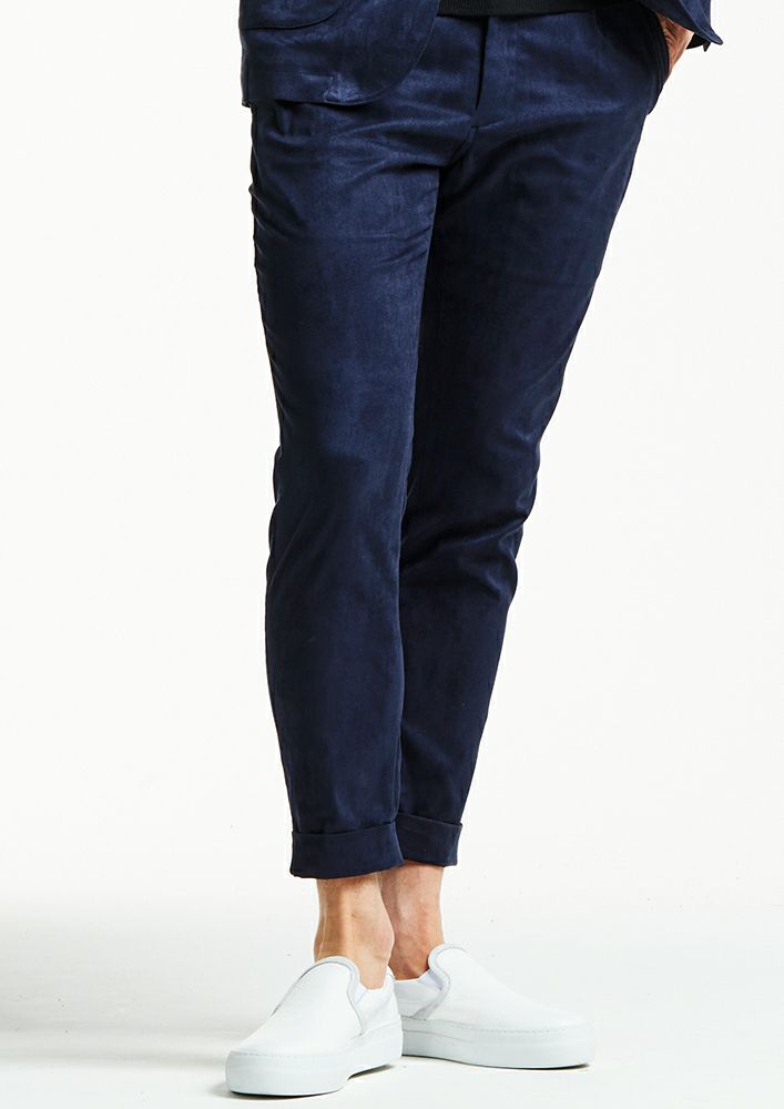 AKM】STRETCH ECO SUEDE SWING EASY PANTS -NAVY-