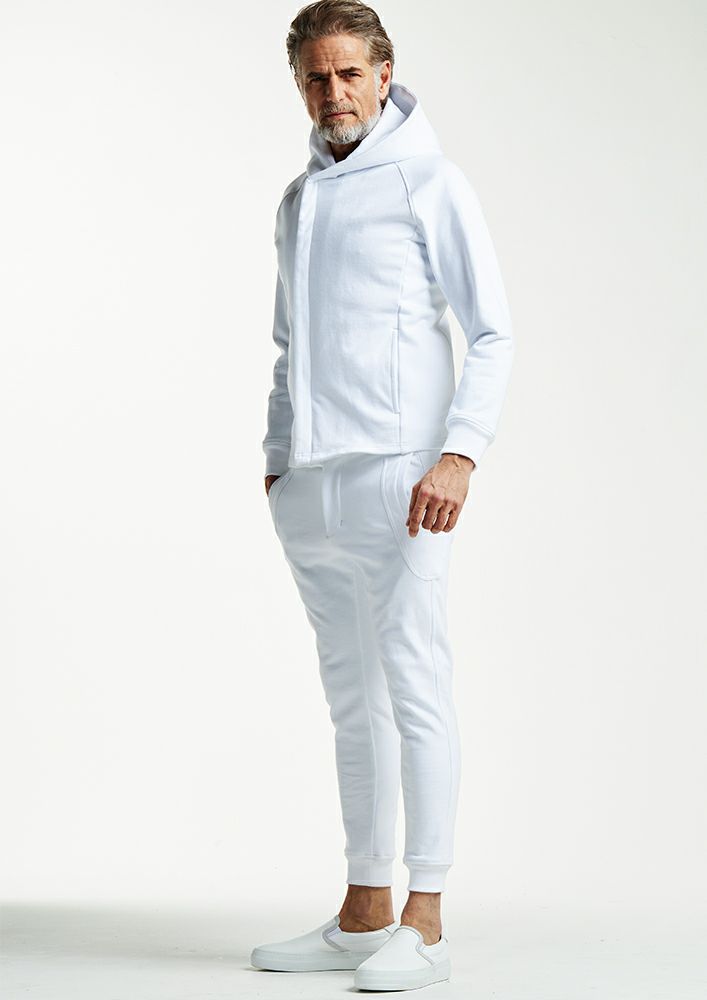 AKM】STRETCH JERSEY SOLID WRAP HOODED -WHITE- AKM】STRETCH JERSEY SOLID WRAP HOODED -WHITE-