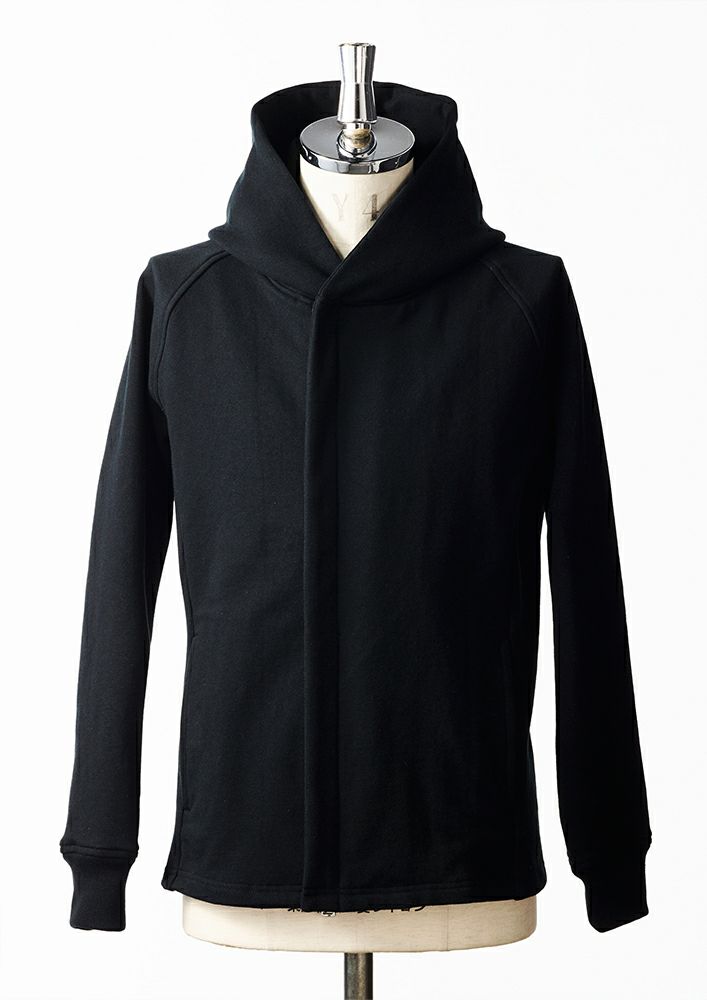 【AKM】STRETCH JERSEY SOLID WRAP HOODED -BLACK-