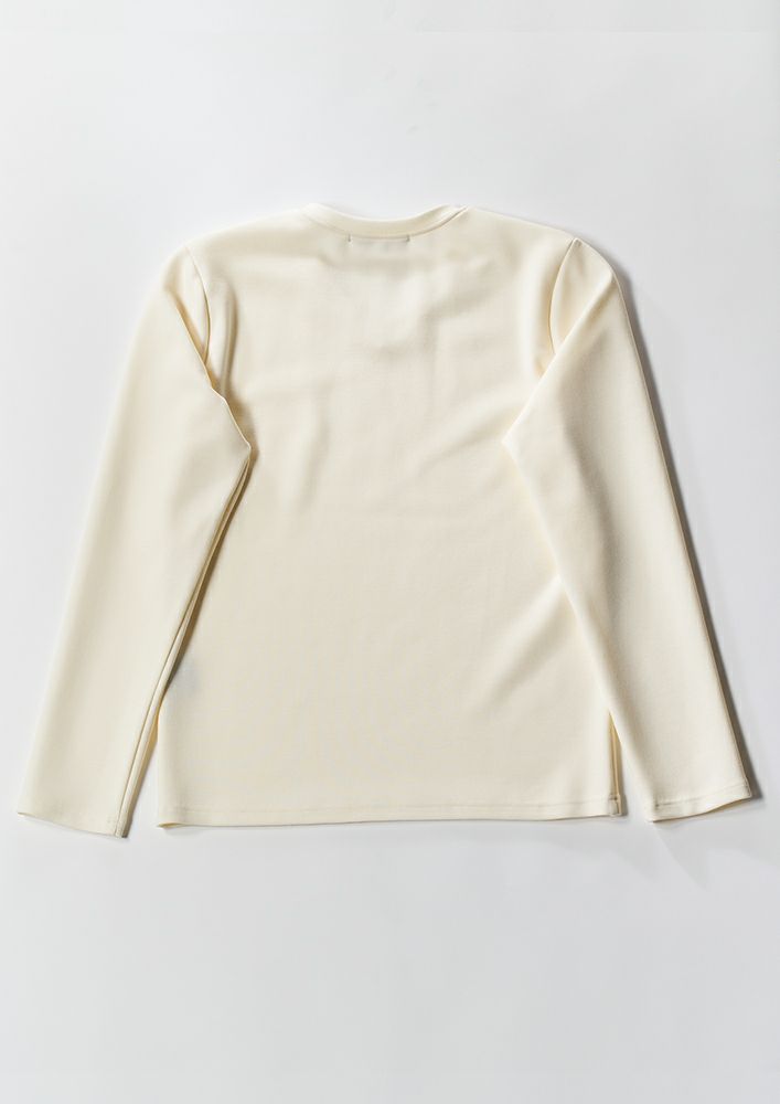 AKM】DUALWARM MOIST PONTI L/S V-NECK -WHITE-