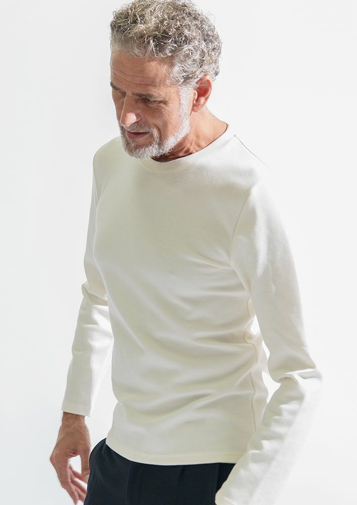 ★☆☆☆★AKM DUAL WARM L/S V-NECK ホワイト AKM】DUALWARM MOIST PONTI L/S HAND STITCH V-NECK -INDIGO-