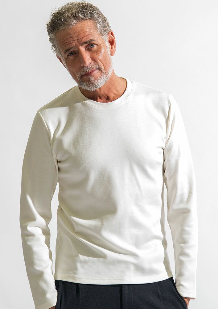 AKM】DUALWARM MOIST PONTI L/S CREW-NECK -WHITE-