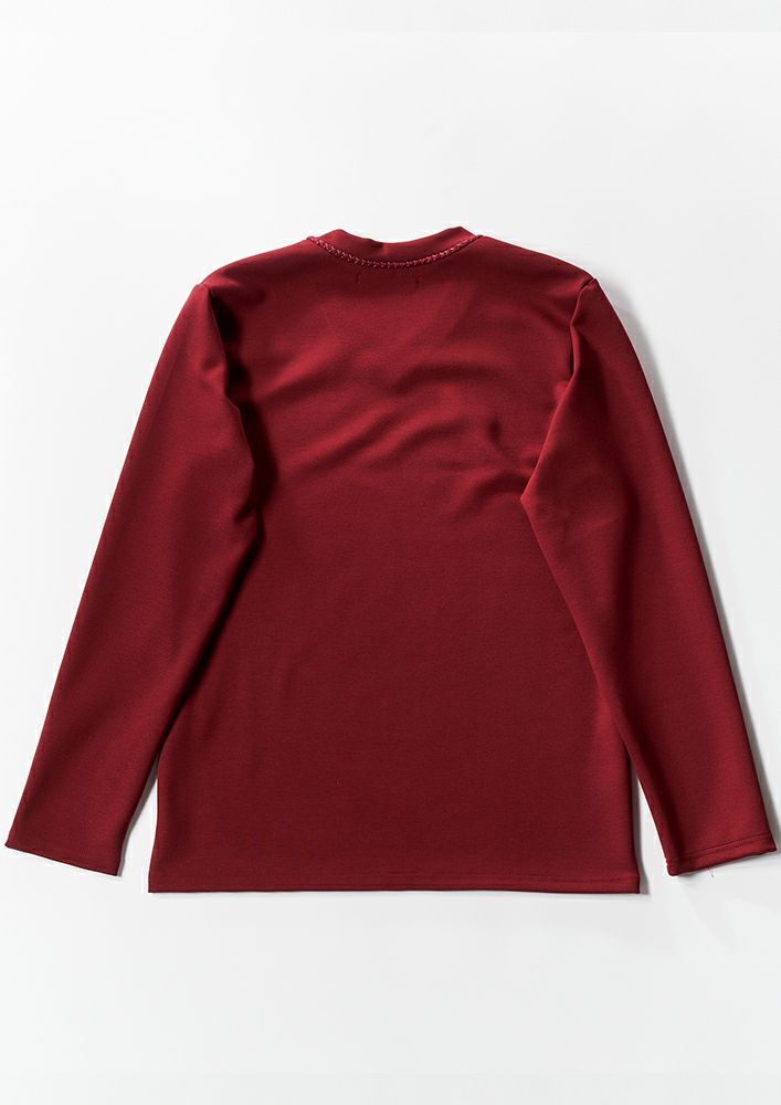 AKM】DUALWARM MOIST PONTI L/S HAND STITCH V-NECK -RED-