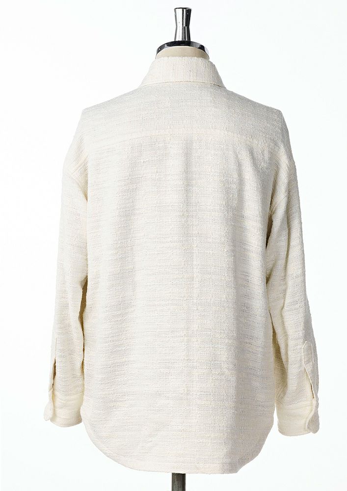 AKM】LAME MIX FANCY TWEED SHIRTS BLOUSON -BEIGE- AKM】LAME MIX FANCY TWEED SHIRTS BLOUSON -BEIGE-