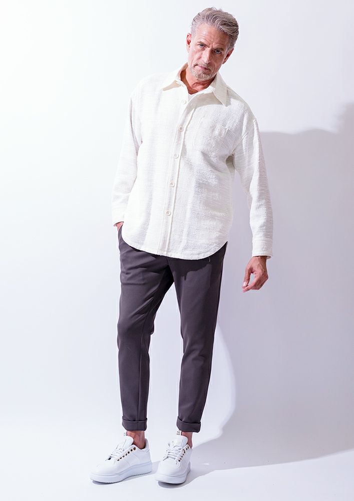 AKM】LAME MIX FANCY TWEED SHIRTS BLOUSON -BEIGE-