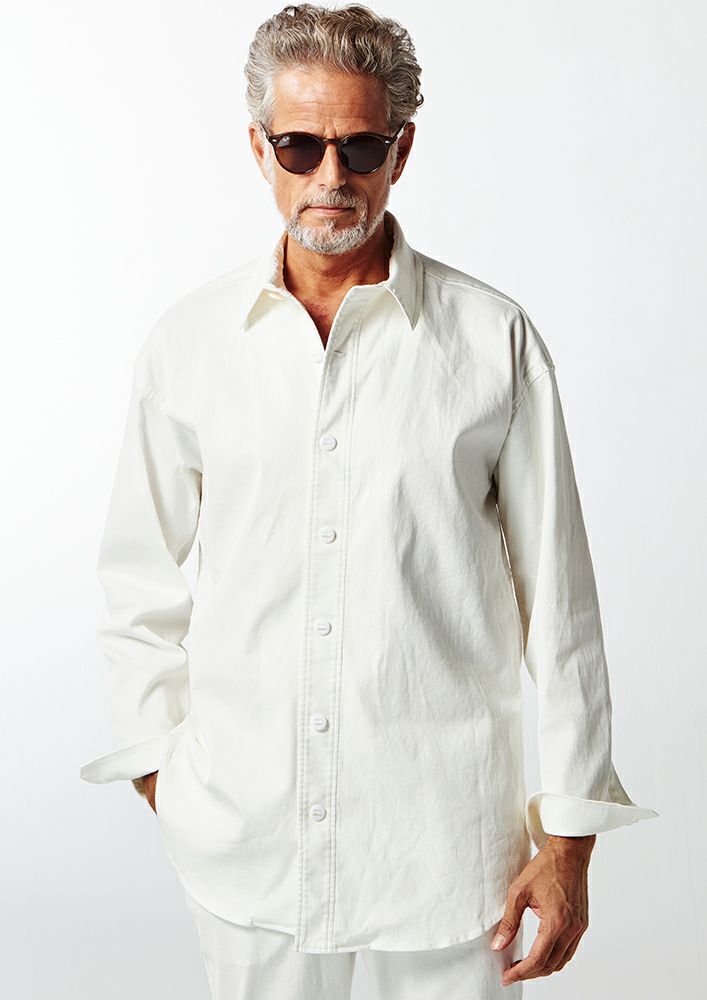 AKM】MILITALY PIQUE STRETCH DROP SHOULDER P-ARMY SHIRTS -WHITE-