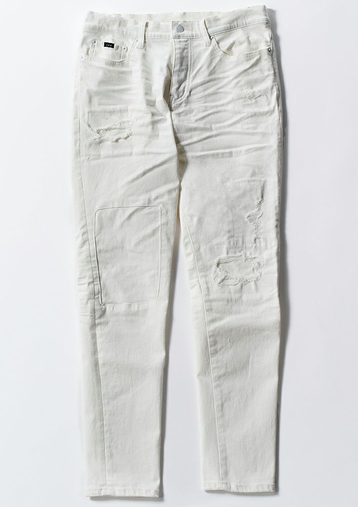 予約4月【AKM】HIGH POWER STRETCH PATCHWORK 5POCKET SKINNY -WHITE