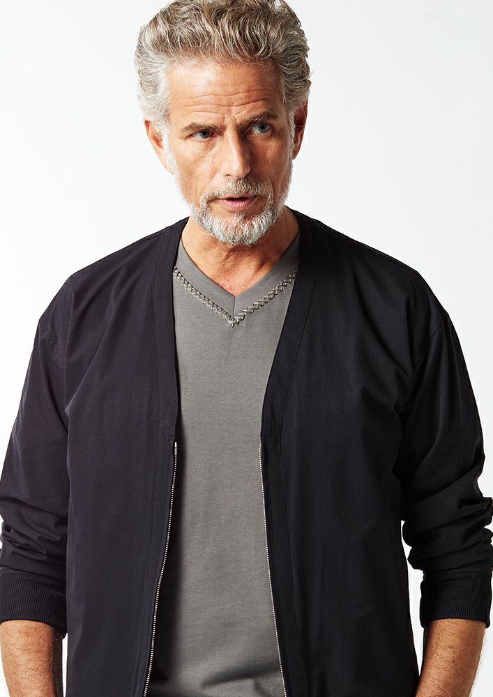 ジャケット・アウター AKM ZIP CARDIGAN BLACK AKM】POLYESTER POPLIN DROP ZIP CARDIGAN -BLACK-