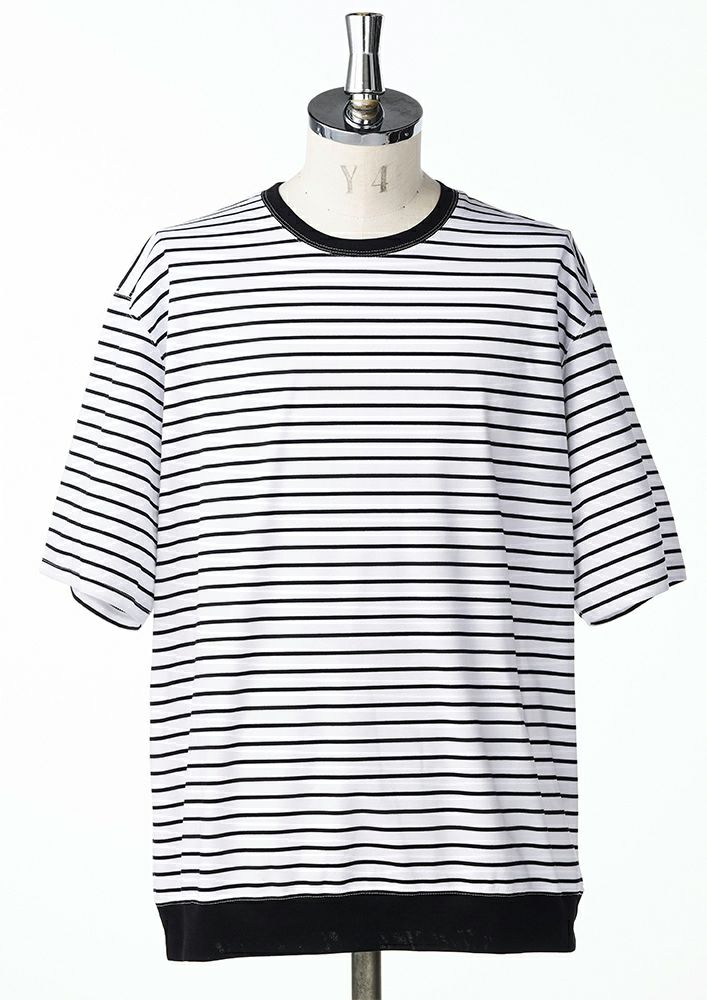 注目■AKM■コットンポンテ S/S ルーズフィットボーダー Tシャツ AKM】SUPIMA COTTON PONTE S/S LOOSE FIT BORDER T -NAVY/WHITE-