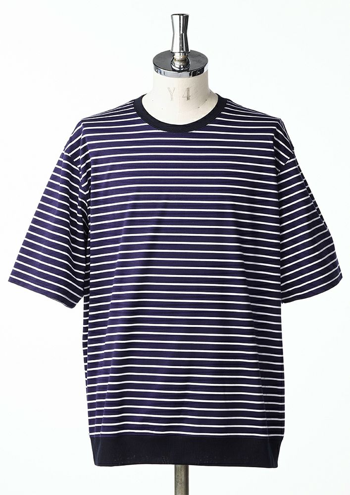 注目■AKM■コットンポンテ S/S ルーズフィットボーダー Tシャツ AKM】SUPIMA COTTON PONTE S/S LOOSE FIT BORDER T -NAVY/WHITE-
