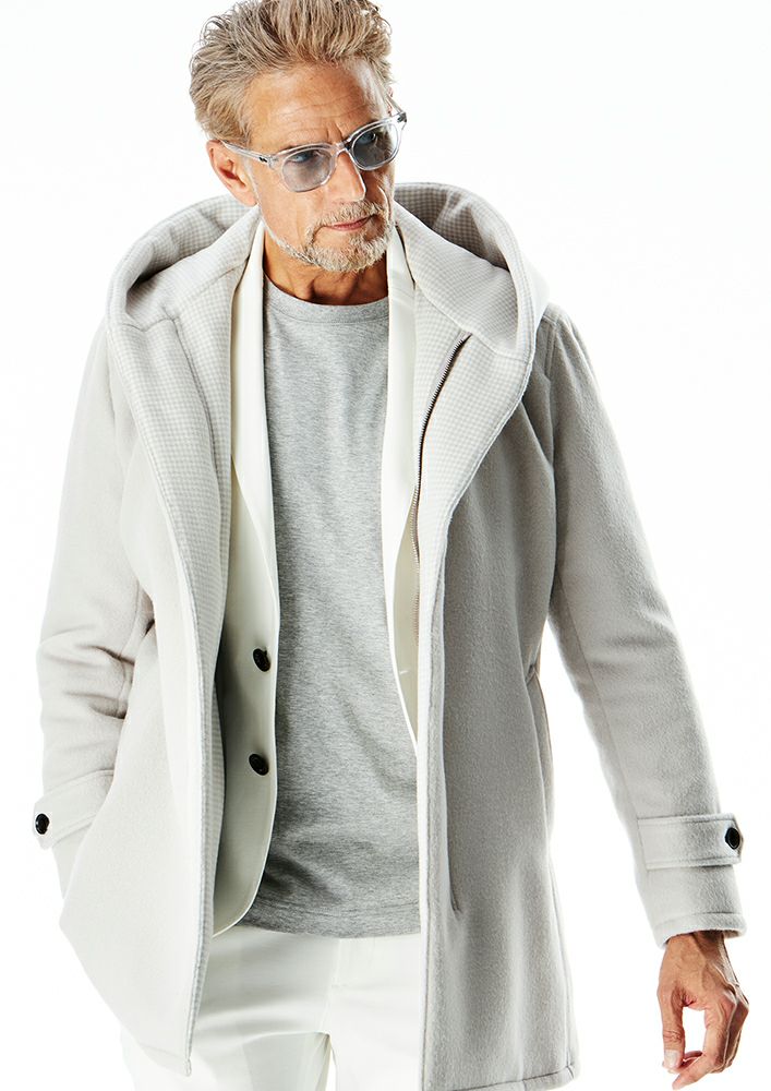 AKM】 SUPER ANGOLA BEAVER/140s MELTON SHORT WRAP HOODED COAT -L