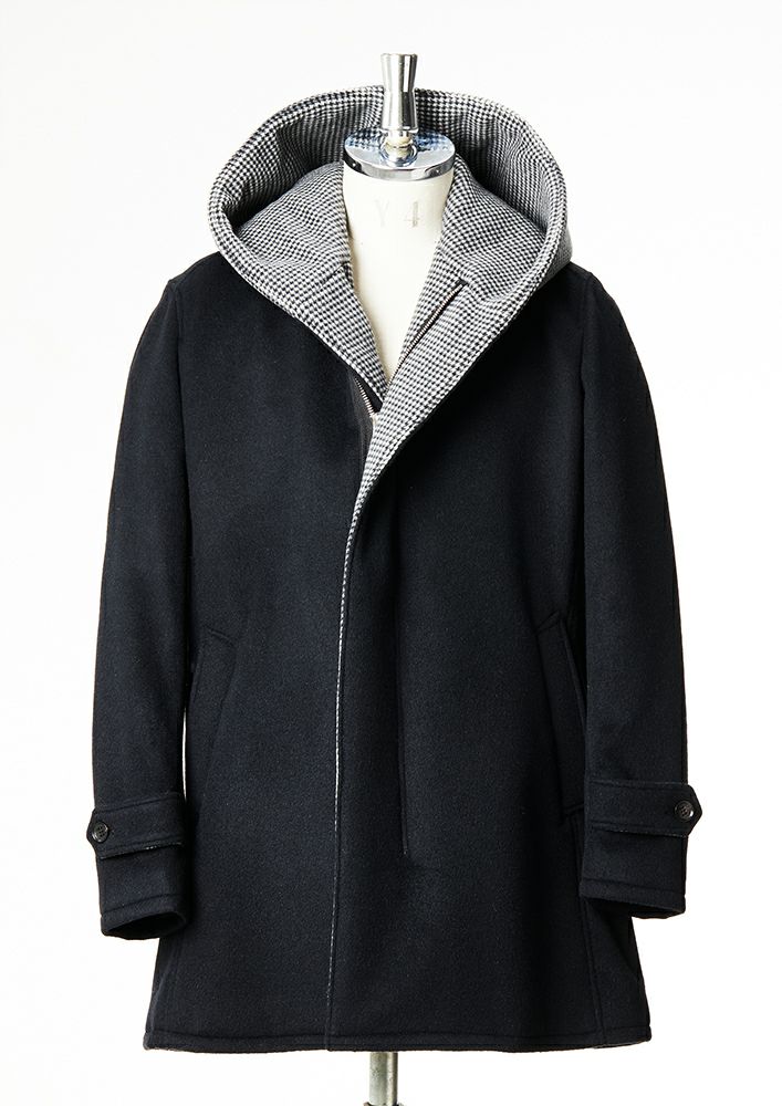 AKM】 SUPER ANGOLA BEAVER/140s MELTON SHORT WRAP HOODED COAT -BLACK- | AKM［ エイケイエム］公式オンラインショップ