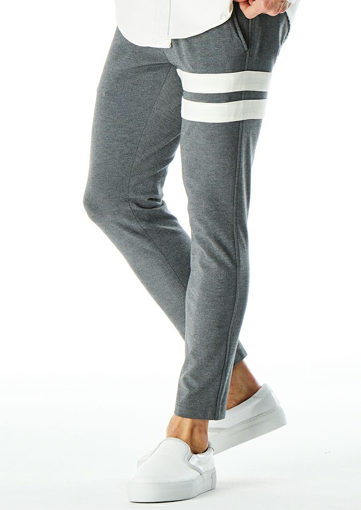 AKM】LUX-WARM MILANO RIB LINE SWING EASY SINGLE PANTS -GRAY
