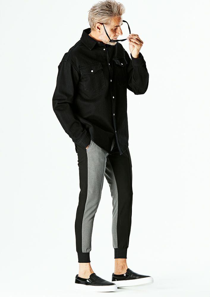 パンツ MEER. RIB HEM VELVET PT AKM】 2WAY THERMO TWILL CRAZY RIB SLACKS -BLACK/D.GRAY
