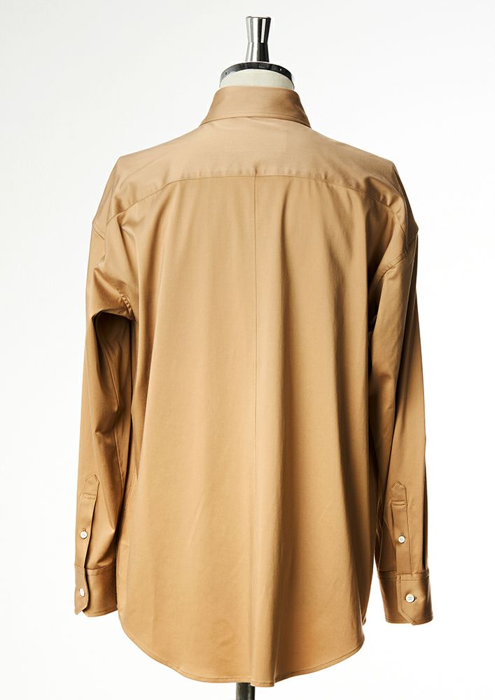 AKM】 COTTON STRETCH SATEEN L/S BIG PLAIN -BEIGE- | AKM