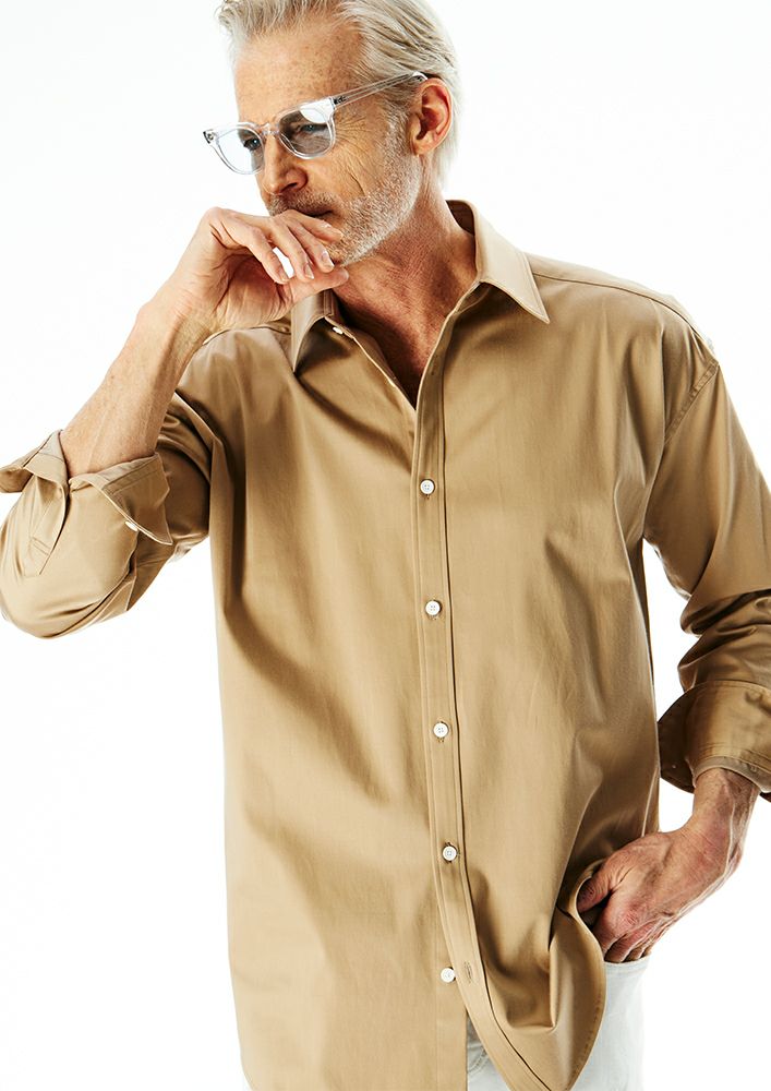 AKM】 COTTON STRETCH SATEEN L/S BIG PLAIN -BEIGE- | AKM