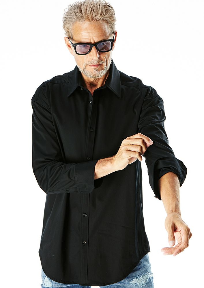 AKM】 COTTON STRETCH SATEEN L/S BIG PLAIN -BLACK- | AKM 