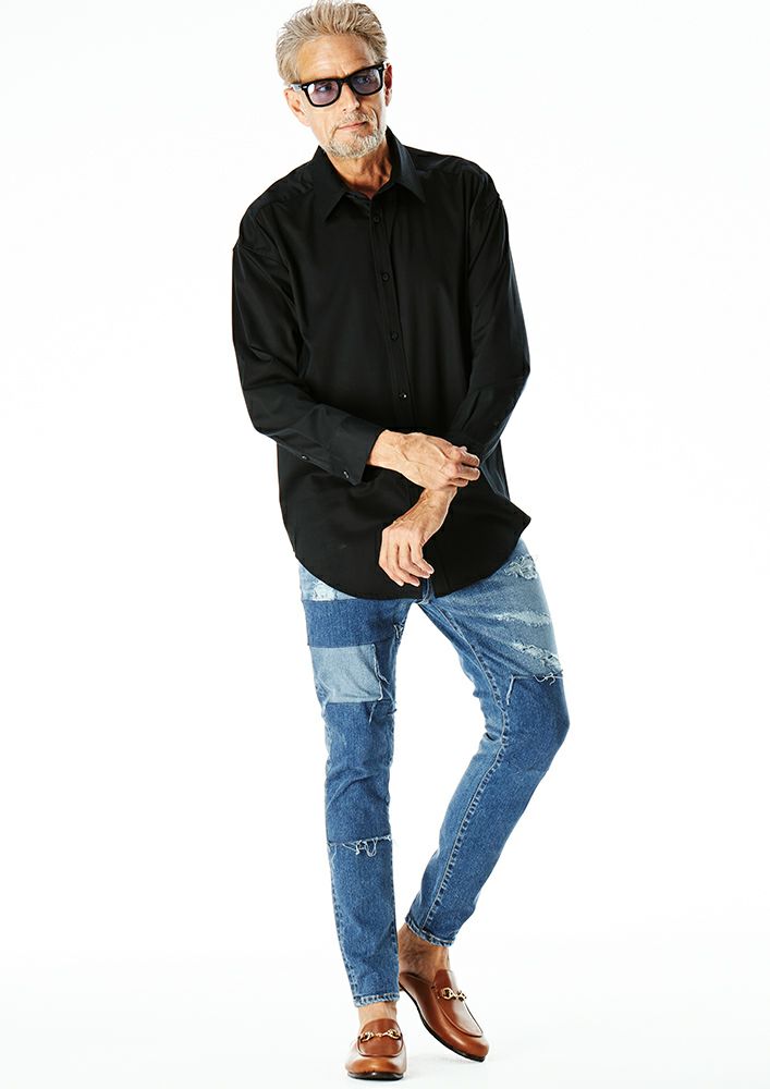 AKM】 COTTON STRETCH SATEEN L/S BIG PLAIN -BLACK- | AKM