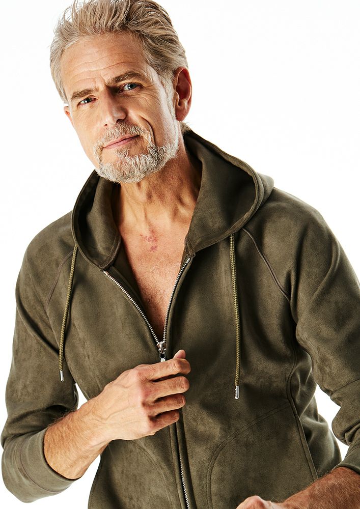 AKM】 MOCHI MOCHI SUEDE RAGLAN ZIP HOODED -KHAKI- | AKM