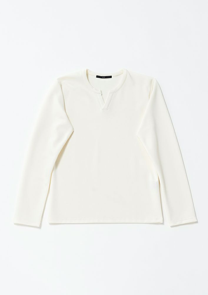 T272 / ALR031 / DUALWARM MOIST PONTI L/S KEY-NECK -WHITE-