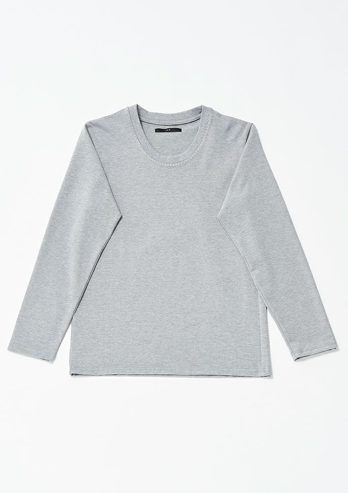 T275 / CTN279 / BIARRITZ JERSEY L/S HAND STITCH U-NECK -GRAY-