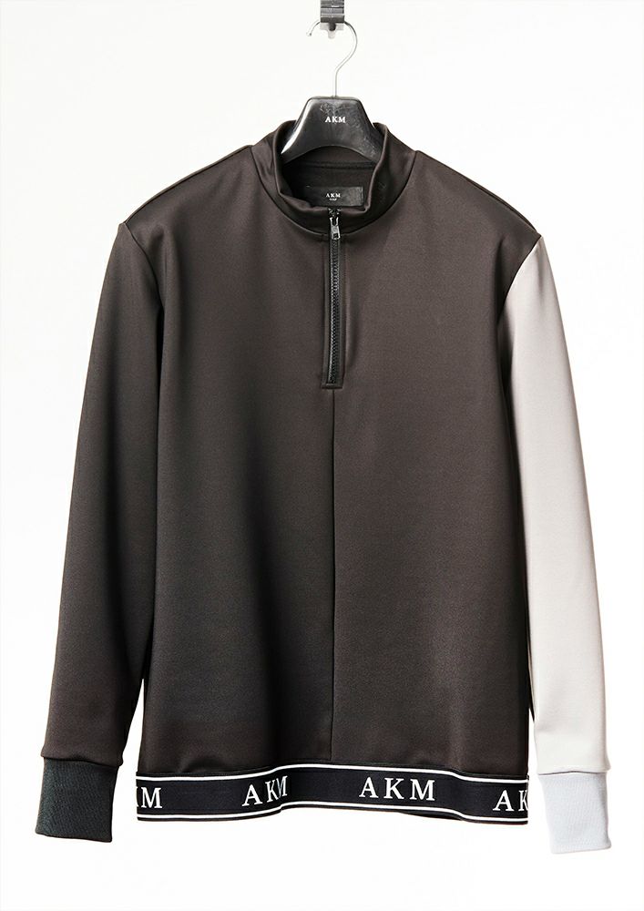 AKM GOLF】4WAY STRETCH ACTIVE JERSEY L/S HALF ZIP STAND -BLACK