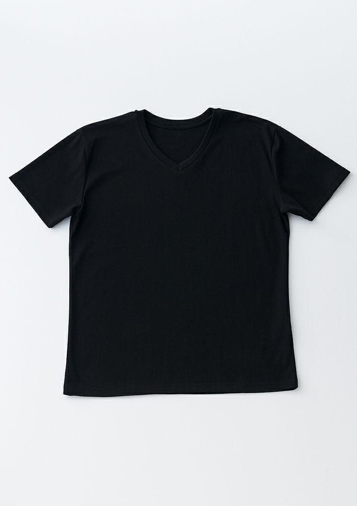 AKM】SUVIN PLATINUM SMOOTH S/S V-NECK -BLACK-