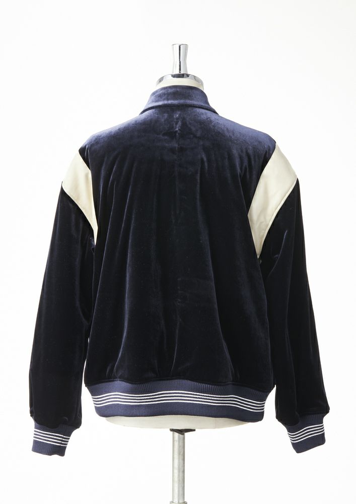 AKM】VELOUR / ECO LEATHER VARSITY JKT -NAVY/WHITE-