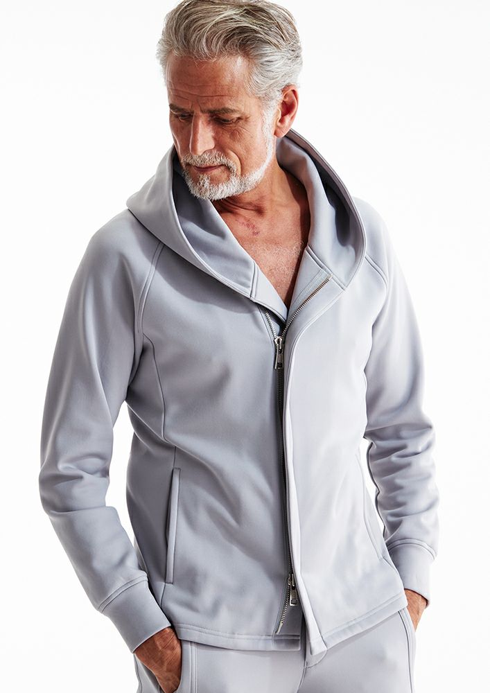 AKM】TEXBRID HIGH-GAGE JERSEY SOLID WRAP HOODED -GRAY-