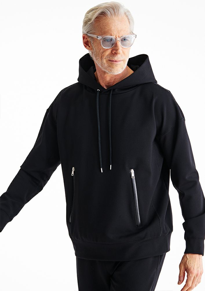 AKM】SKB PONTE BACK BRUSHED RELAX PULLOVER ZIP POCKET PARKA -BLACK-