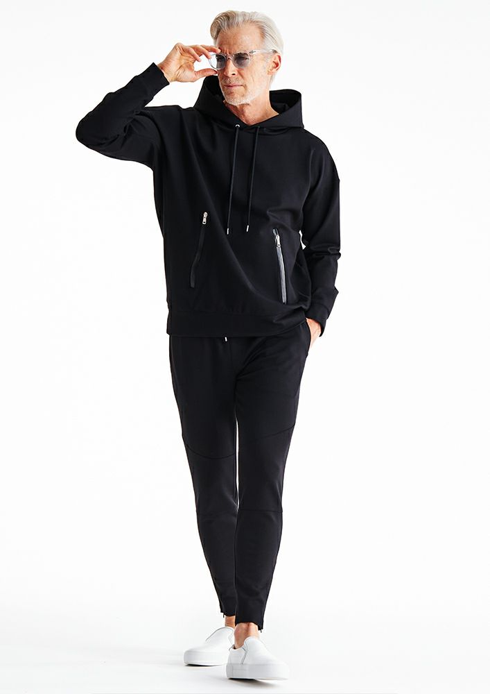 AKM】SKB PONTE BACK BRUSHED RELAX PULLOVER ZIP POCKET PARKA -BLACK-